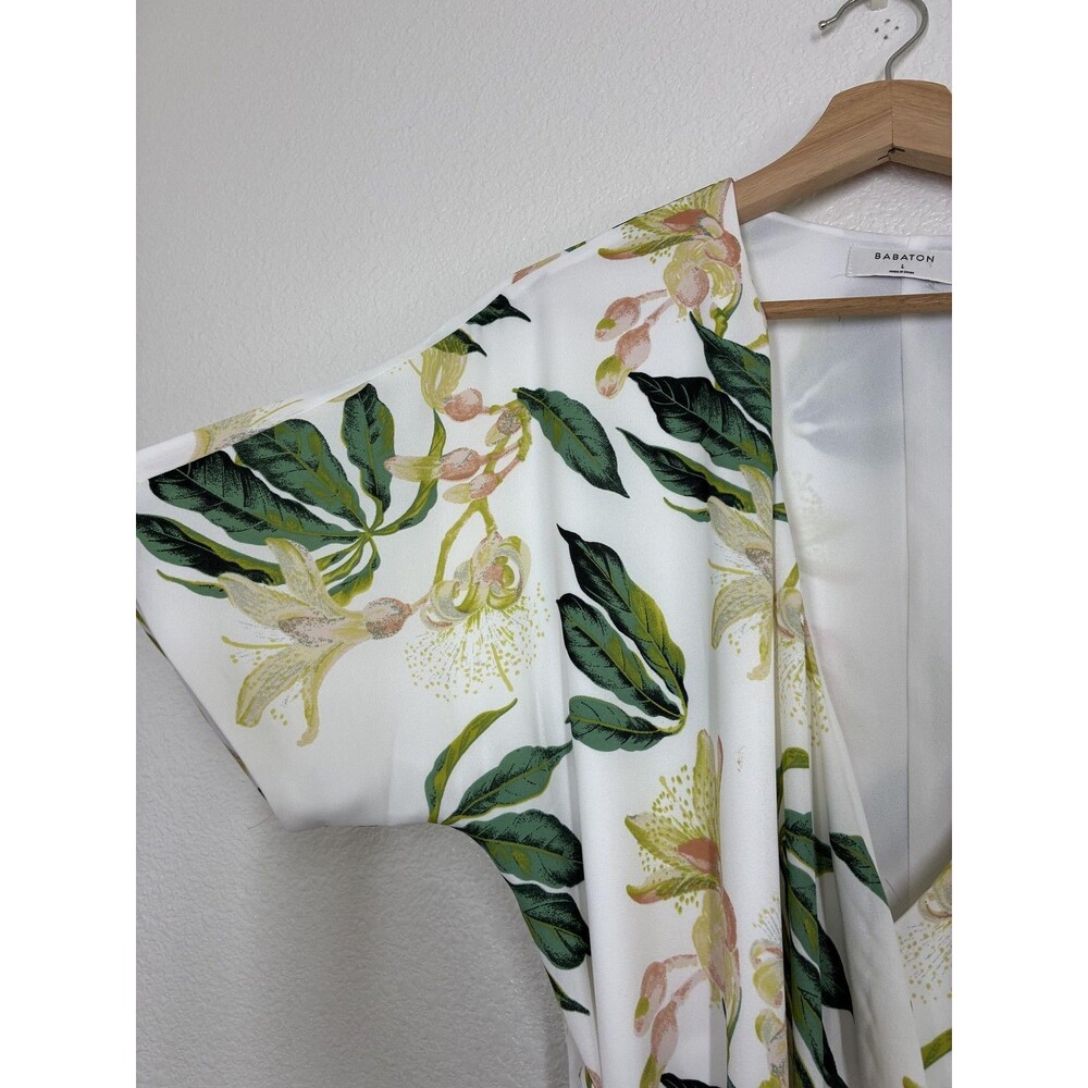 Aritzia Babaton Wallace Wrap Dress Womens Large Cream Floral Sundress - Picture 16 of 16